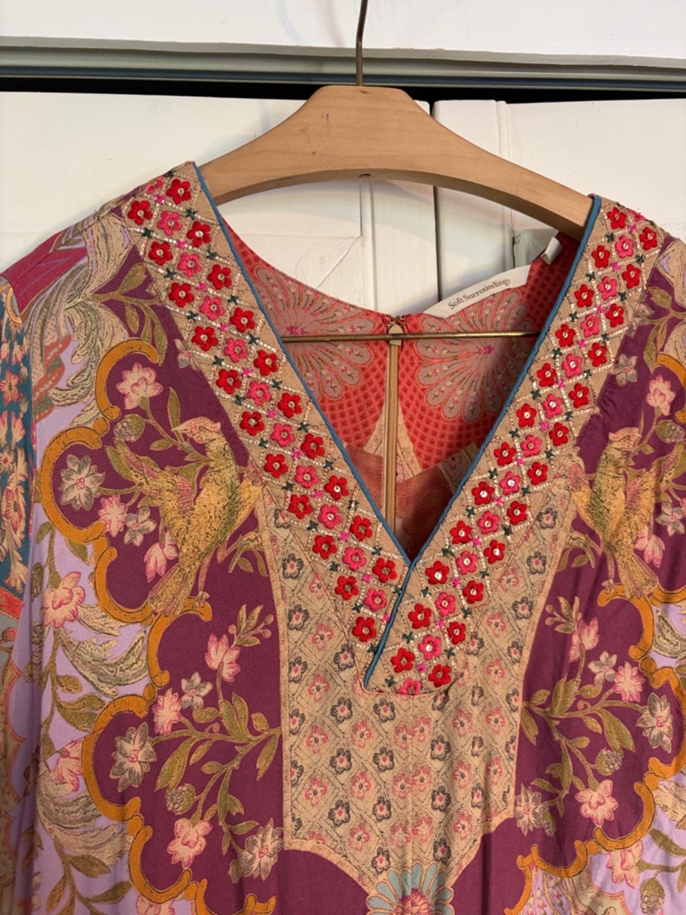 Soft Surroundings Parasol Midi Maxi Kaftan Dress Size Large Embroidered - Picture 4 of 7